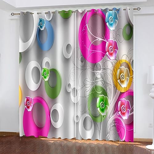 Skcess Curtains Blackout, Gardinen Gelb Weiß Pflaumenkugel Vorhang Polyester Gardinen 2er Set 107x160cm(WxH)
