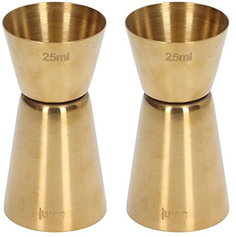 2PCS Cocktail Messbecher Für Bars, Doppelkopf Edelstahl Messbecher Cocktail, Jigger 25/50ml, Mixbecher Cocktail Zubehör, Für Bars, Hotels, Cafés, Bistro (Gold)