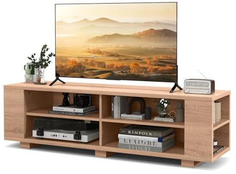 GIANTEX Mueble de TV, Mesa para Televisor de hasta 65 con Estantes Ajustables y Desmontables, Soporte de TV con 8 Compartimentos de Almacenamiento para Sala de Estar, Dormitorio (Nogal)