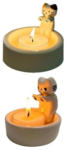 JINGAN Kitten Candle Holder | Kätzchen Teelicht Kerzenhalter | Katzen Kerzenhalter | Katzen Kerzenhalter Mit Wärmenden Pfoten | Katze Wärmt Sich Pfoten Süß Candle Holder Kerzenständer