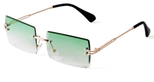 Laurinny Rechteck Randlose Sonnenbrille Herren Rechteckig Brille Viereckig Rahmenlose Sonnenbrille für Frauen Männer(Gold/Grün)