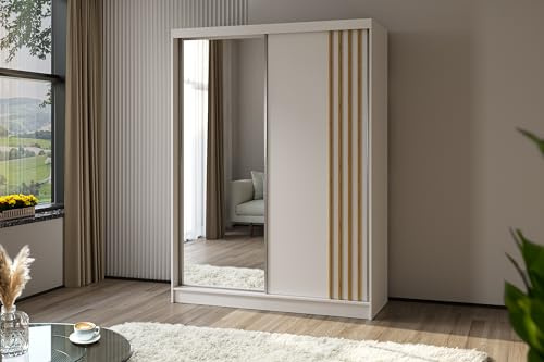 ALTDECOR Schwebetürenschrank mit Spiegel und LED NALLA - 160x216 | Garderobenschrank mit viel Stauraum, Vielseitiger, Schrank,Kleiderschrank