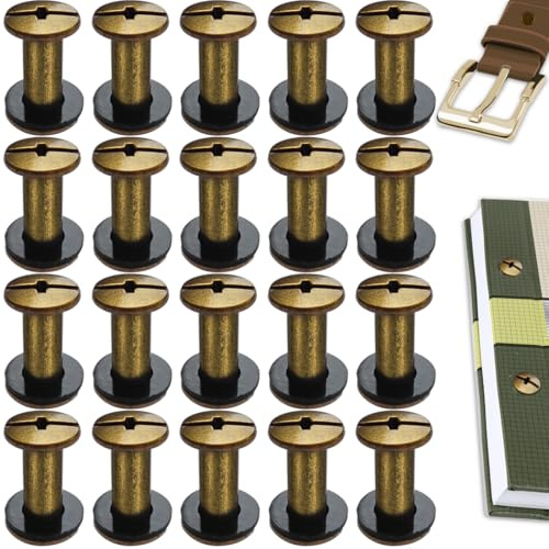 SHSMPXOY 20 Kits Vis Chicago Screws,M5*12mm Vis de Livre,Rivet a Visser de remplacement en métal pour sacs, livres, colliers, sacs à dos, laisses de chien, laisses (Bronze)