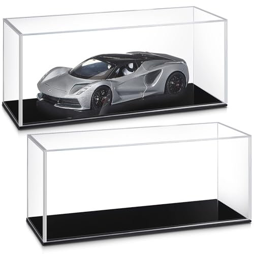 Juexica 2 Stück transparente Acryl-Modell-Auto-Vitrine 1:24 Acryl-Vitrinen für Fahrzeugmodell, Autogehäuse, staubdichte Vitrine mit schwarzem Boden für Sammlerstücke, Erinnerungsstücke