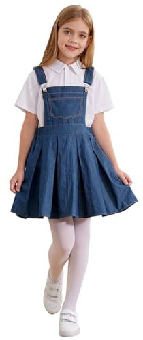 Runhomal Mädchen Jeanskleid Latzkleid Jeans Rock Verstellbare Trägerrock Kinder Freizeit Denim Latzkleider Overall mit Hosenträger Blau 158-164