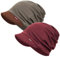 FADACHY 2er-Pack Mützen für Damen – weiche, lässige Beanie-Mütze, modische Kopfbedeckung, Damenmütze mit Bim, Pferdeschwanz-Loch, Laufmütze, 2 Stück, Khaki + Rot, 5 1/8-7 7/8