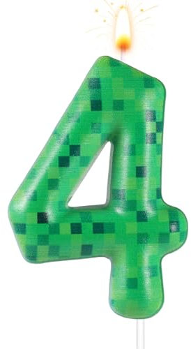 Grüne Geburtstagskuchenkerze, Dynamit Geburtstagskerze Grüne Zahlen Geburtstagskerze TNT Themen Geburtstagskerze für Geburtstagskuchen Spiele Party Dekorationszubehör (Zahl 4)