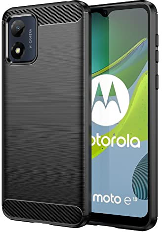 owlhold Coque pour Motorola Moto E13, Housse Premium TPU Souple Texture Fibre de Carbone Etui Protection Téléphone Antichoc, Anti-Rayures, Anti-Dérapante, Silicone Case Bumper, Noir