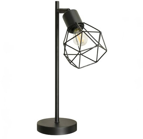 ValueLights | Matt Black Metal Table Desk Lamp with Geometric Basket Cage Shade for Living Room Bedroom | Table Lamps & Home Improvements Essential