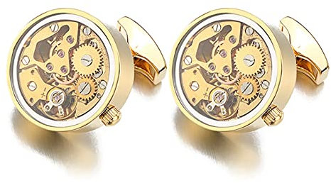 Generic Manschettenknöpfe, klassisch, Hochzeit, goldfarben, unbeweglich, Steampunk-Zahnrad, Uhrwerk, Manschettenknöpfe (goldfarben) (schwarz vergoldet) für Herren