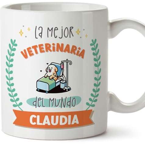 MUGFFINS Tazas Personalizadas para VETERINARIA mujer - En Español - Mejor del mundo - Con dibujo - 11 oz / 330 ml - Regalo Personalizable original y divertido
