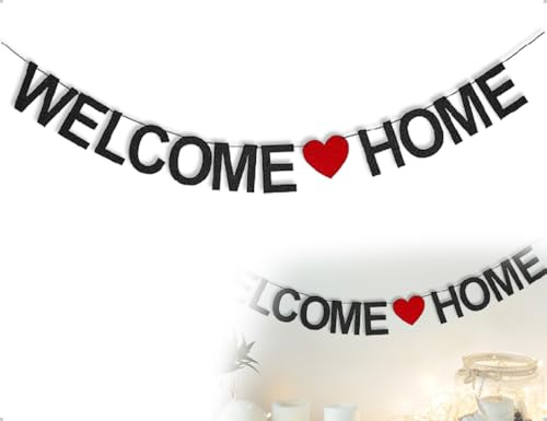 AOYEGIC Willkommen-Zuhause-Banner,Welcome Home Girlande,Familienthema Flags,Home-Party-Schild Dekor,PartyzubehöR,Party-Dekorationen,für Familie Rückkehr Familienfeiern(Schwarz)
