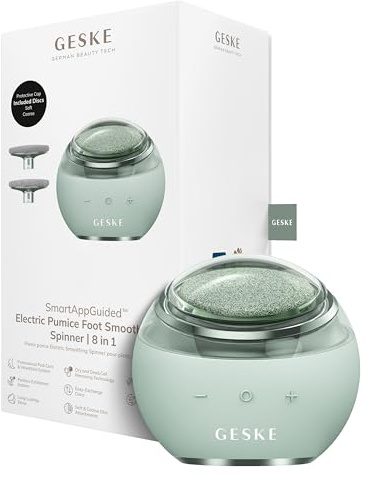 GESKE Electric Pumice Foot Smoothing Spinner | 8 in 1 | Fußfeile | Elektrische Fußfeile mit groben & feinen Aufsätzen | Bimsstein| Effektive Hornhautentfernung | Für Dein Pediküre-Set