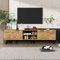BTM Meuble TV en Bois, Meuble TV Brun avec 2 Portes et 2 Compartiments, Meuble Télé de 160cm Longueur, Design Tissé, Style Rétro, pour Salon et Chambre, Charge 40kg, 160 x35.5x45cm, Brun