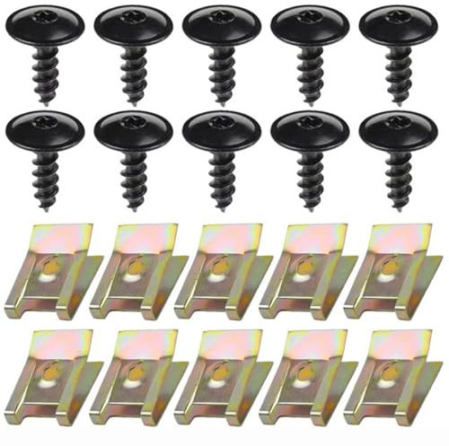 10 Juegos de Tornillos de Tuerca de Clip, Roscachapa y Clips en U para Coches, Clips de Tuerca en U para Autos, Clips de Parachoques Accesorios de Coche, Tornillos para el Subsuelo del Coche