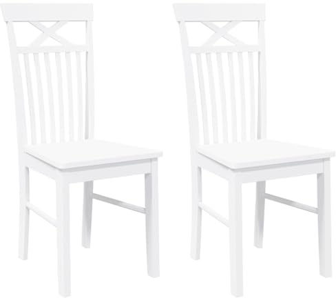 vidaXL Matstolar 2 st vitt massivt trä gummi, middagsstol, köksstol, matplats, stol, vardagsrumsstol, accentstol, sidostol, restaurang stol