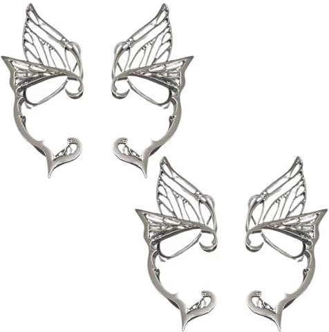 2 Paar Elfenohren Schmuck,Elfenohren,Elfen Ohren Damen,Elfen Ohren,Ohrclips für Damen Ohne Ohrlöcher,Passend für Elfenkostüme, Feenkostüme, Damenbekleidung,Rollenspielkostüme (Silber)