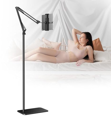 Fsaklaskdy Supporto Tablet, Porta Tablet da Letto e Cellulari da Pavimento, Supporto per Universale Girevole a 360 Gradi in Metallo con Braccio Pieghevole per Dispositivi da 4,7-12,9 Pollici
