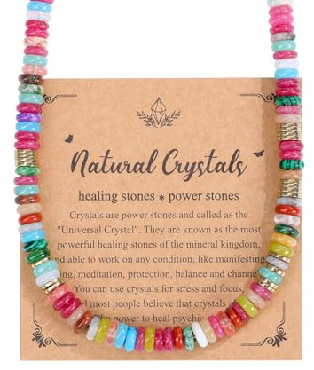 JSDDE Bunte Perlenkette für Damen Frauen Edelsteine Kette Strand Halskette Boho Schmuck