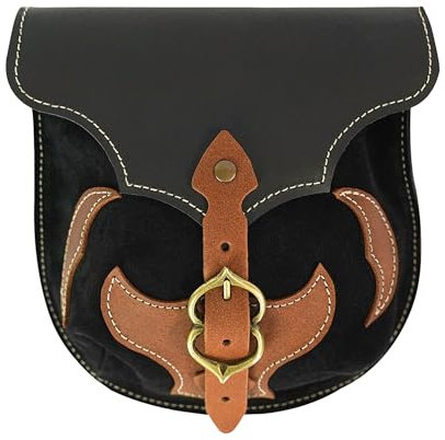 Gürteltasche aus Vollnarbenleder für Damen und Herren, handgefertigt, mittelalterliche LARP-Tasche mit Schnalle für Cosplay und Renaissance-Messe (Barbarenkriegertasche)