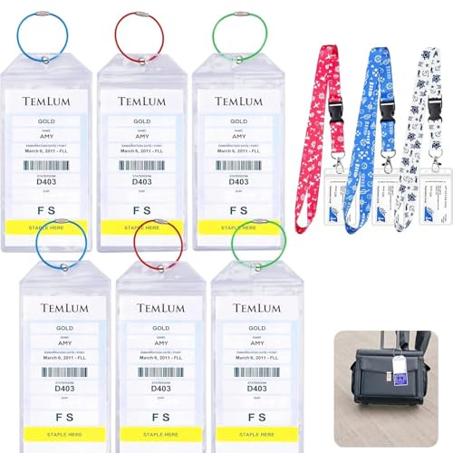 YUNYU 6 x etiquetas de equipaje para crucero y 3 x llaveros con fundas para tarjetas – accesorios de viaje de PVC impermeables para maletas, barcos y elementos esenciales de crucero