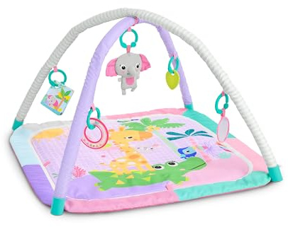 Bright Starts Wild Wiggles Sweet Safari FoldAway Aktivitätsspielzeug, rosa Spielmatte für Mädchen ab der Geburt und älter, inklusive 5 Spielzeugen, handliches Design für kleine Räume