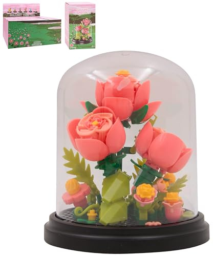 Lesser & Pavey Christmas Mini Bricks Pink Roses Building Blocks For Home & Office | Artificial Flowers Mini Pots For Decor | Micro Bricks Sets For Adults & Kids | Lovely Gift For Women & Men