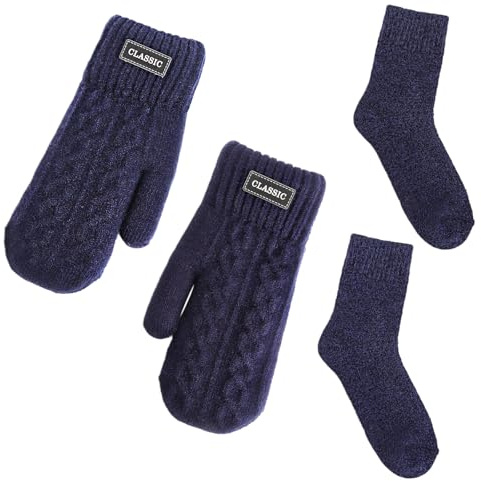 Winterhandschuhe & Thermosocken Set, Warme Strickhandschuhe, Marineblau | Wärmendes Winter-Set mit Strickhandschuhen und weichen Thermosocken in Marineblau praktisch Alltag, unterwegs kalte Tage