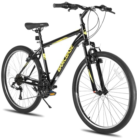 Hiland BAMCBASE VTT pour Adultes, 21 Vitesses, Cadre en Acier au Carbone, Unisexe, Freins en V Avant et Arrière et Fourche Suspension, 29 Pouces - Noir