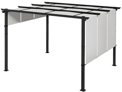 Outsunny Gazebo Pergola da Giardino 3x3.5 m con 3 Tettucci Regolabili, Pergolato in Acciaio e Poliestere Anti UV, Grigio Chiaro