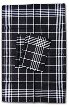 Ross Baumwoll-Geschirrtuch Grosses Karo 3er Pack Schwarz