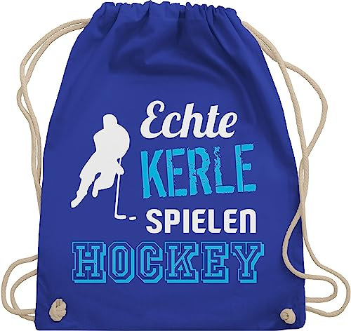 Turnbeutel Rucksack - Eishockey - Echte Kerle spielen Hockey - Unisize - Royalblau - kinderturnbeutel icehockey geschenk beutel tasche sport baumwollrucksack 25. geburtstag umhängebeutel spieler