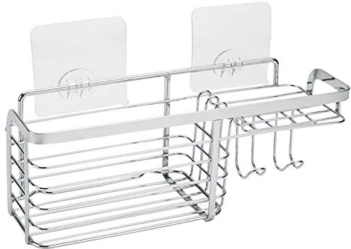 Joyfamy Duschablage Ohne Bohren aus Edelstahl, Multifunktions Duschregal Rostfrei Duschkorb Zum Hängen mit 3 Klebestark Haken, Badregal Selbstklebend Ablage Dusche für Badezimmer Küche