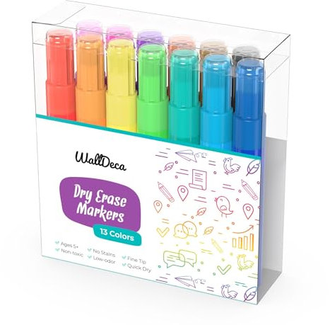 Whiteboard Marker von Walldeca – Whiteboard Stifte – Non Permanent Marker - Trocken Abwischbar – Hochwertige Whiteboardmarker - Ideal für Schule, Büro & Zuhause – 13er Set