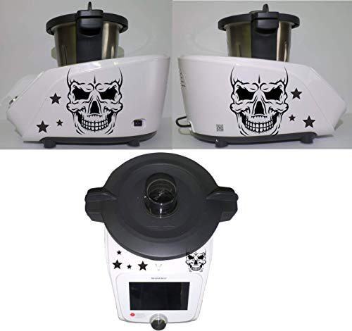 wodtke-werbetechnik Aufkleber Totenkopf schwarz für Monsieur Cuisine Connect, 3 Teile, Vinyl, Gothic, Sticker, Küchenmaschinenaufkleber