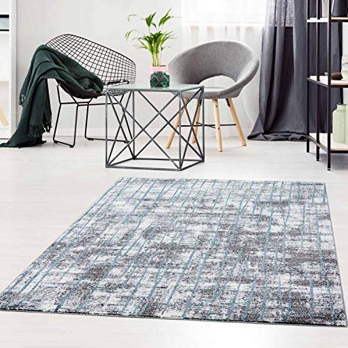 Teppich Kurzflor Grau Blau - 140x200 cm - Teppiche Modern Meliert Wohnzimmer