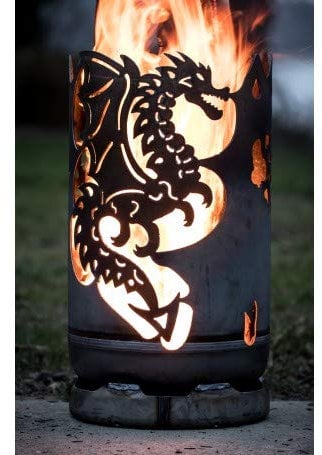 Mandelu Feuertonne Drachen - Modern, Rund, Eisen, Holz, Unvollendet
