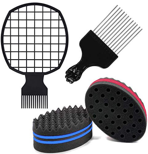 Rainmae Haarbürste Schwamm,4 Stück Haarschwamm Locken Afro Set,Magic Curl Schwamm,Haarschwamm Gross für Afrikanische Frisuren Gelockt DIY Afro Haarspule Pick KäMme für MäNner