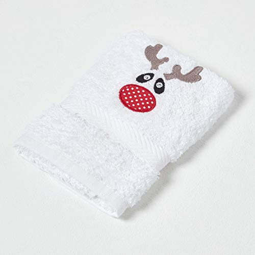 Homescapes kleines Weihnachts-Handtuch mit Rentier-Motiv, Besticktes Gesichtstuch/Gästehandtuch 30 x 50 cm aus 100% Baumwolle