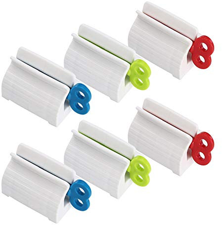 Distributeur de Dentifrice,6 PCS Presse-Dentifrice Pince à Tube Plastique pour Support de Siège de Dentifrice Crèmes Pommades et Pâtes Multi-usages Rouge Bleu Vert