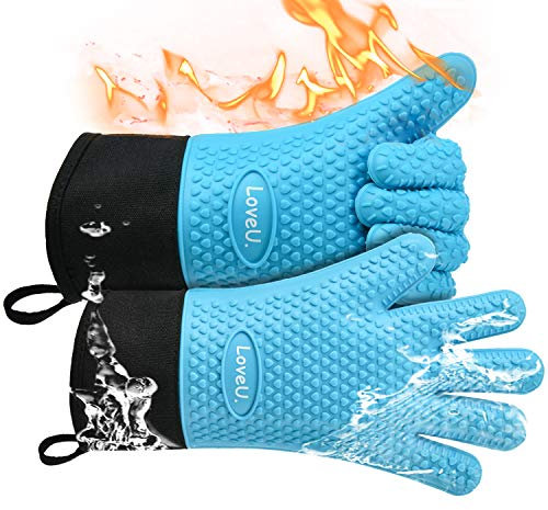 Loveuing Guantes de Horno de Cocina – Guantes de Silicona y algodón Resistentes al Calor de Doble Capa, Guantes de Barbacoa/Guantes de Parrilla, Hornear y Asar – 1 par