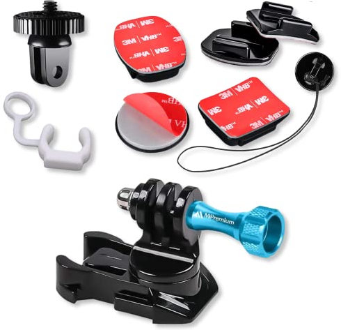 MiPremium Helmet & Surf Board Mount Adapter & Adhesive Sticky Pads for GoPro Hero 13 12 11 10 9 8 7 6 5 4 3 2 1 Black Silver Session & Other Action Camera Surfing Accessories Kit & Aluminium Screw