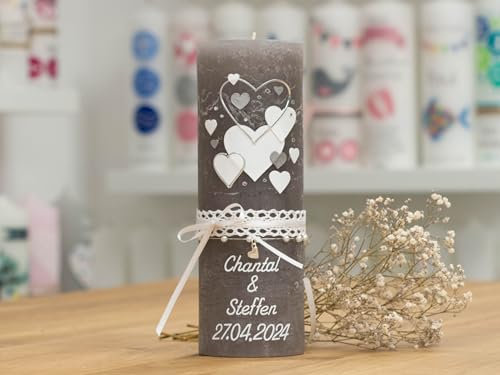 meinkerzenshop Hochzeitskerze Rustik Dallas mit Namen und Datum, individuell, persönlich u. handgemacht 17359