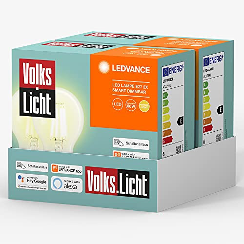 LEDVANCE Volks-Licht E27 Smarte LED Lampe | Bluetooth | warmweiss | dimmbare Glühbirne | kompatibel mit Amazon Alexa und Google Assistant | steuerbar mit der LEDVANCE App | 4 Stück (1er Pack)
