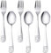 6 PCS Cubiertos para Niños,Cuchara y Tenedor de Acero Inoxidable,13.3 cm Cuchara y Tenedor para Bebé,Adecuados para Cocina,Postres y Comedores Escolares (Bear, Estampado de animales)