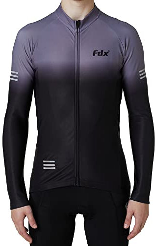 FDX Men’s Cycling Jersey, Super Roubaix Thermal Cycling Jacket, Windproof Winter Cycle Top, Full Zipper, Water Resistant and Breathable Long Sleeve High Viz Shirt,Running, Bike Clothing (Black-XXL)