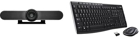 Logitech MeetUp Video Conferencing System, Ultra HD 4K/1080p/720p, 3 Microphones/Adjustable Speakers, Black & MK270 Wireless Keyboard and Mouse Combo for Windows, Black