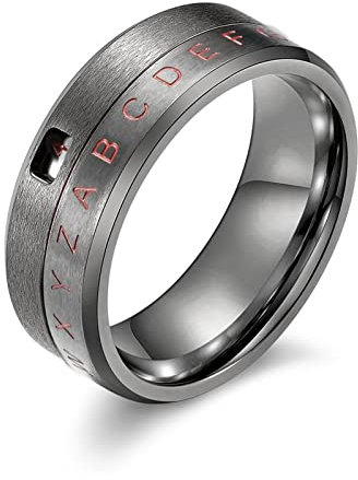 Stfery Ehering Edelstahl Damen Drehbare Zahlen Eboy Rings Schwarz Ring Bunt zum Valentinstag, 54 (17.2)