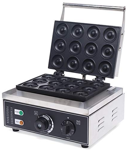 Máquina de donuts eléctrica 1550 W, 12 moldes antiadherentes – Freidora profesional para café, panadería y hogar | Ajuste de temperatura 50-300 °C y temporizador, acero inoxidable, 220 V