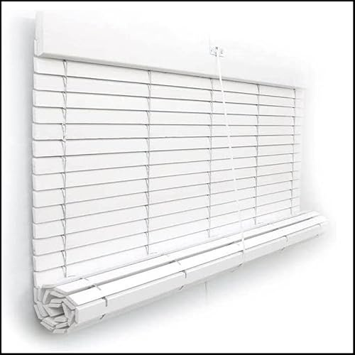 Persiana Alicantina Avvolgibile su misura in legno, colore bianco, freno e puleggia in metallo | PERTONI TENDE (larghezza 60 x 240 cm lunghezza)